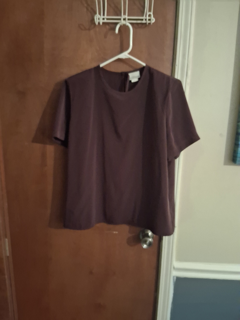 Classic Crewneck Short-Sleeve Blouse in Plum